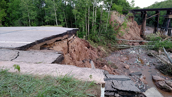 Road closed-Trout Brook Edge of washout facing North